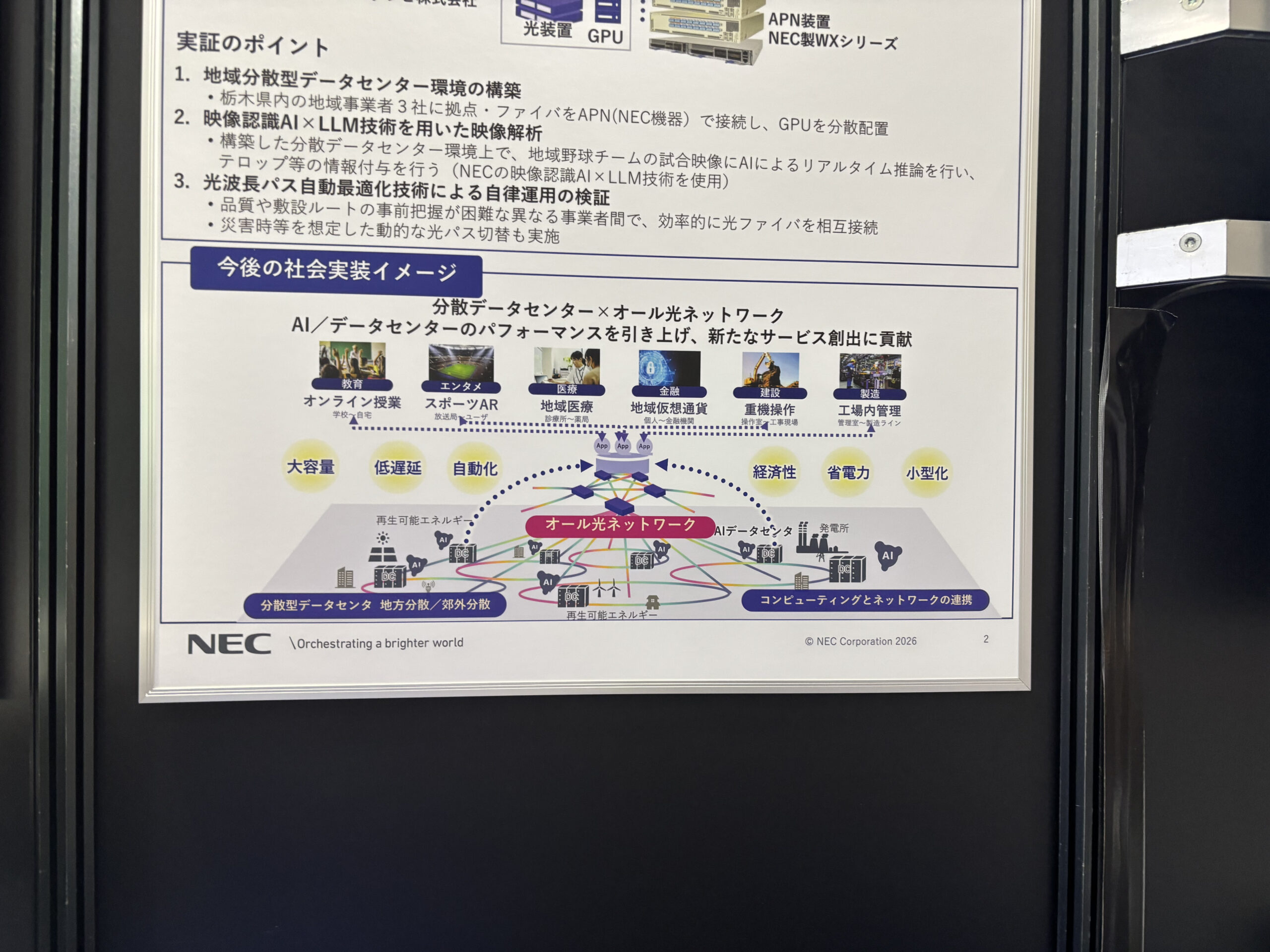 地域分散型データセンターとオール光ネットワークの活用を説明するパネル